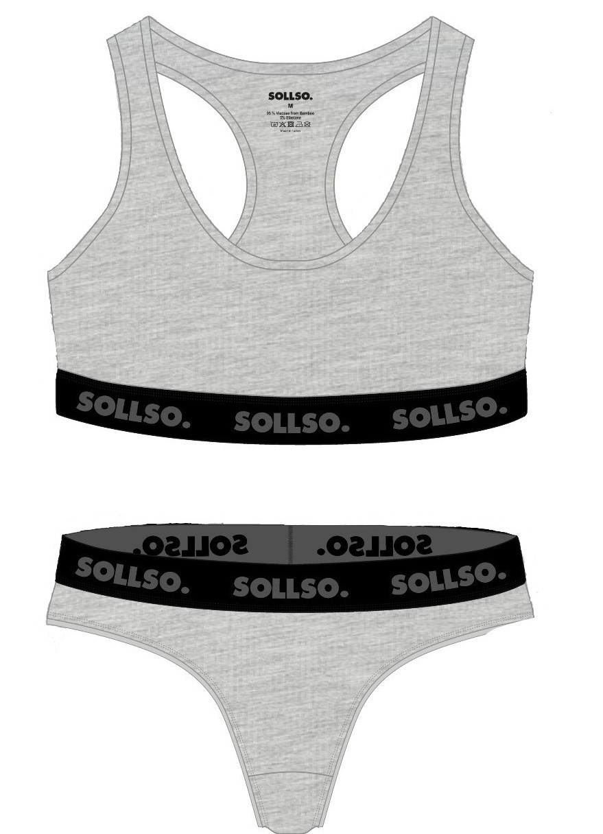 Damen Set Bustier/Tanga, Bambusviskose, Grau Melliert, Gr.XL