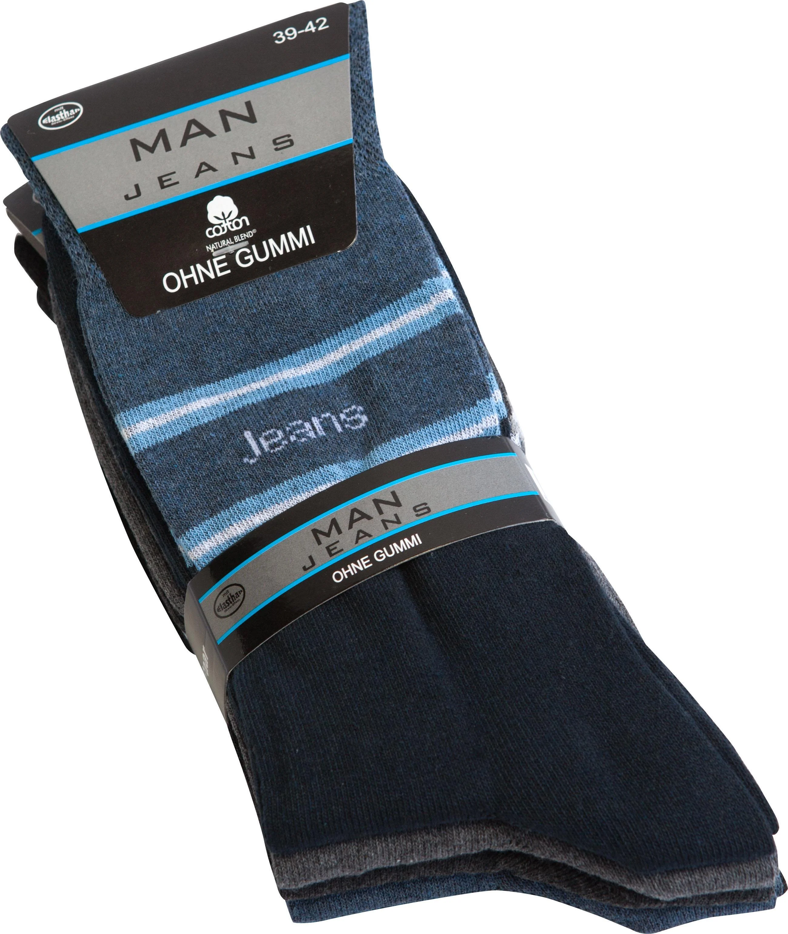 Herren Socken ohne Gummizug "Jeans", mehrfarbig, Art. 1589, Gr.39-42, 10er-Pack