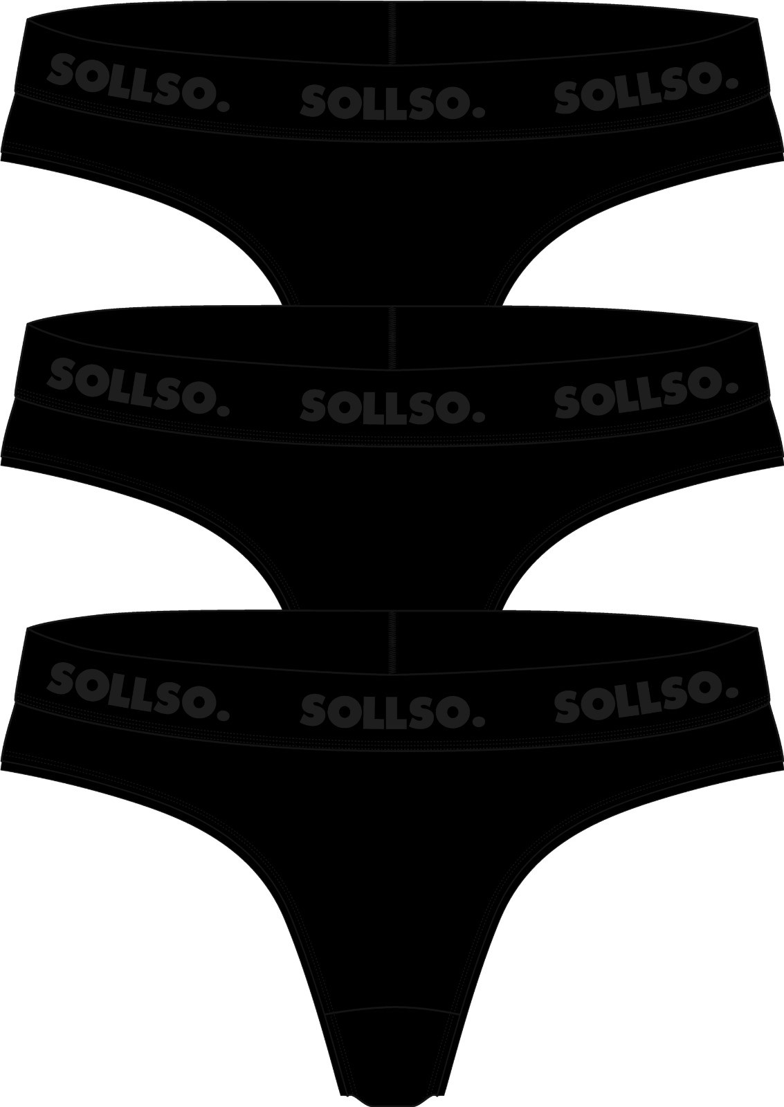 Damen Tanga, Bambusviskose, 3er-Pack, Schwarz/Schwarz, Gr. S