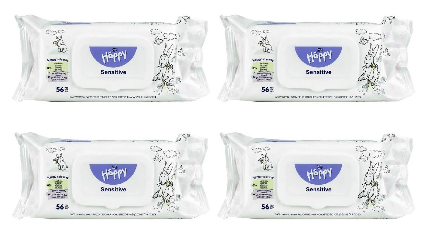 bella baby Happy Feuchttücher Sensitive, 4er Pack (4x 56 Stück)