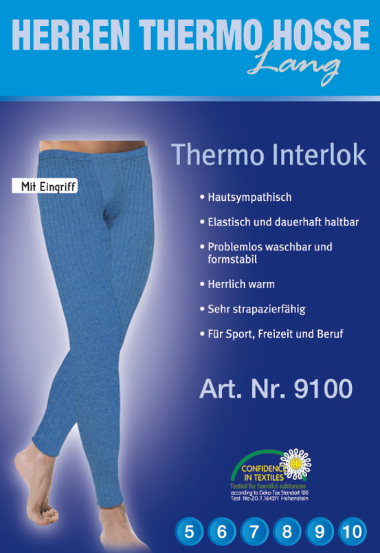 Herren Thermo Unterhose Blau Interlock, Größe 9