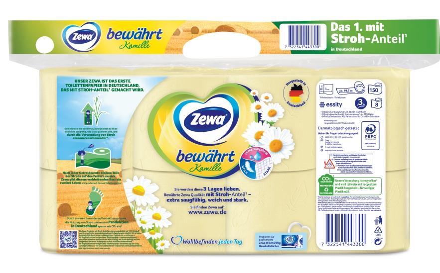 Zewa Toilettenpapier 3-lagig Kamille , 4 x Pack mit 8 x 150 Blatt
