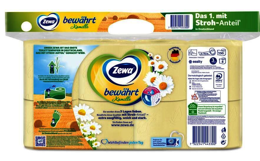 Zewa Toilettenpapier 3-lagig Kamille , 4 x Pack mit 8 x 150 Blatt