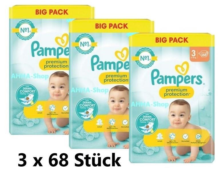 Pampers Premium Protection Midi Windeln, 6-10 kg, Gr. 3, 3 x 68 Stück