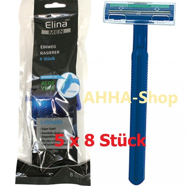 40 Stück Elina Einmal-Rasierer 2fach Klingen für Herren, 5 x 8 Stück/Pack