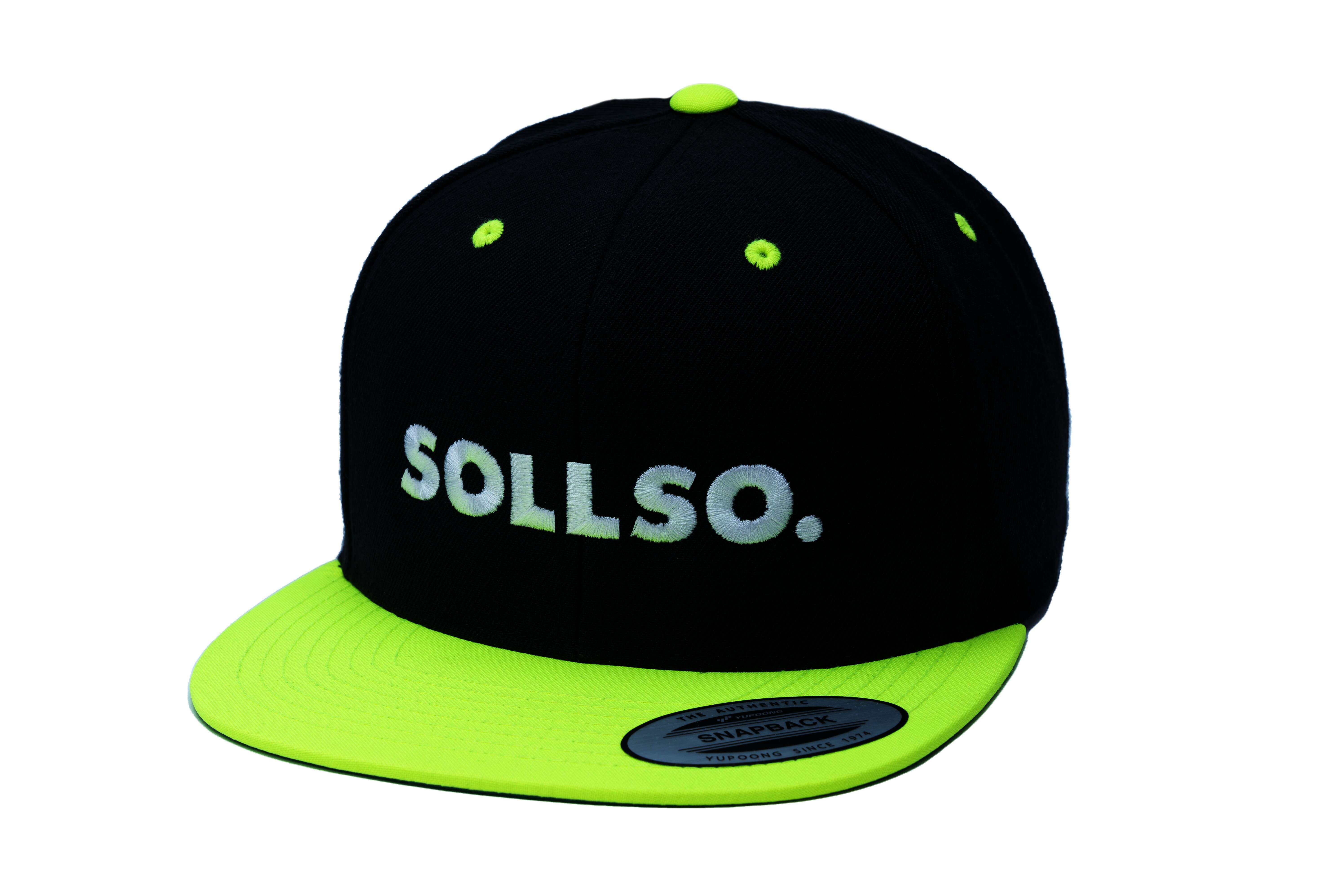 SOLLSO. Classic Snapback 2-Tone Cap, Black-Neon Gelb