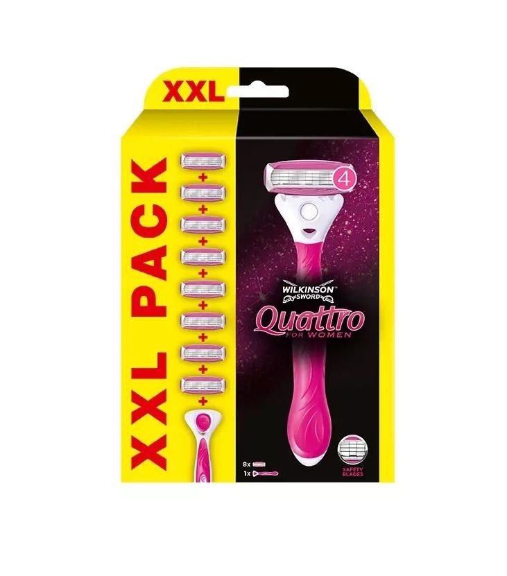 Wilkinson Quattro for Woman, XXL-Pack, Rasierer + 8 Klingen