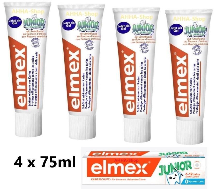 elmex Zahncreme „JUNIOR“ 6-12 Jahre, 4 x 75ml Tube