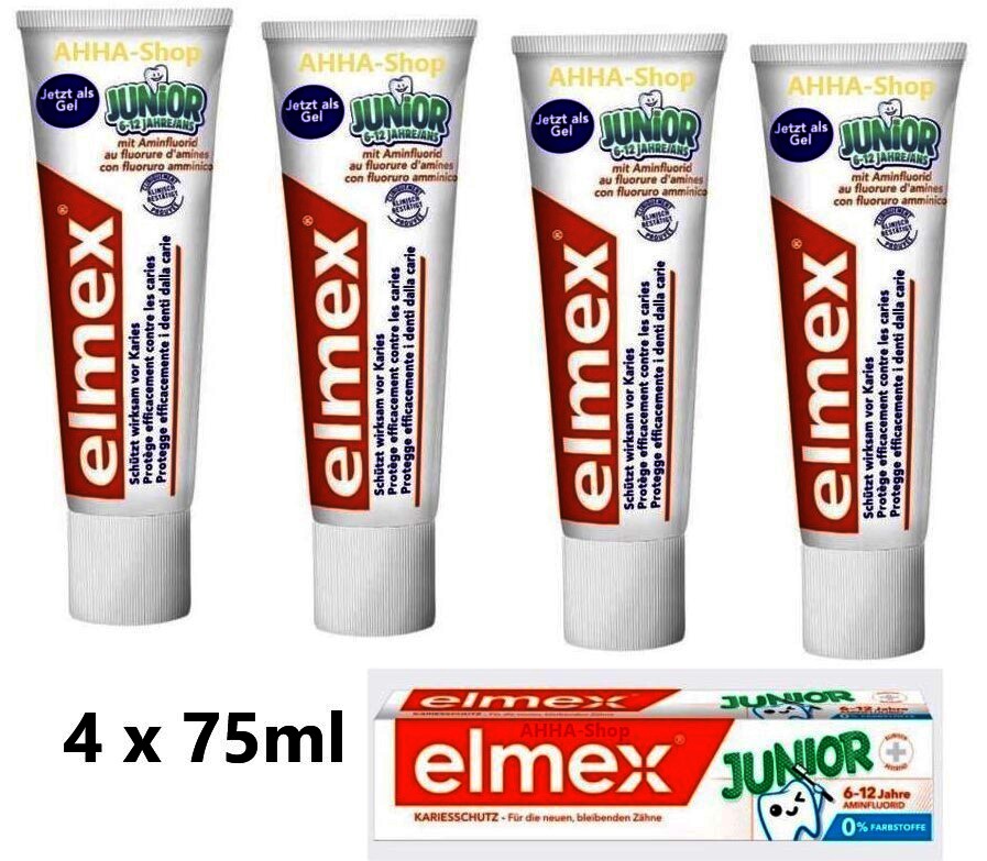 elmex Zahncreme „JUNIOR“ 6-12 Jahre, 4 x 75ml Tube