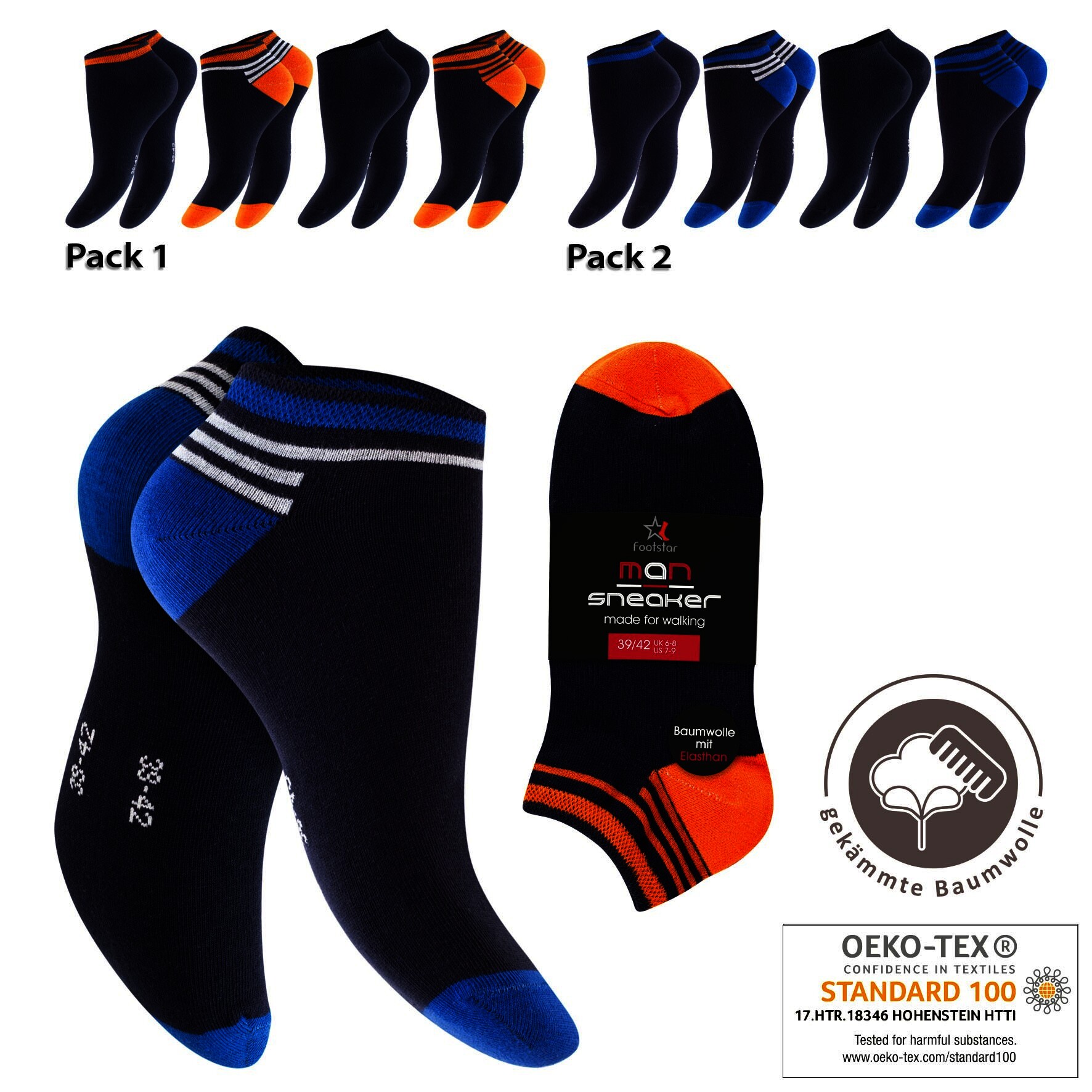 Herren Sneaker-Socken 79508 ,Pack 1, Gr. 39/42, farbig gem., 4er-Pack