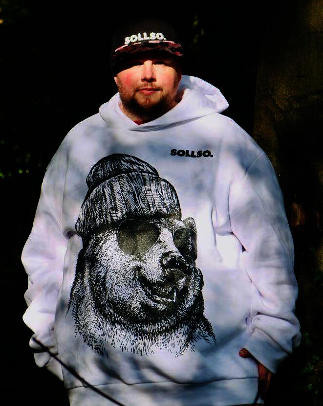 SOLLSO. Hoodie „Winterbear“, Farbe Melange White, Größe 3XL