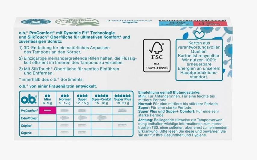 o.b. Tampon Pro Comfort Mini
 5 x 16 Stück Packung