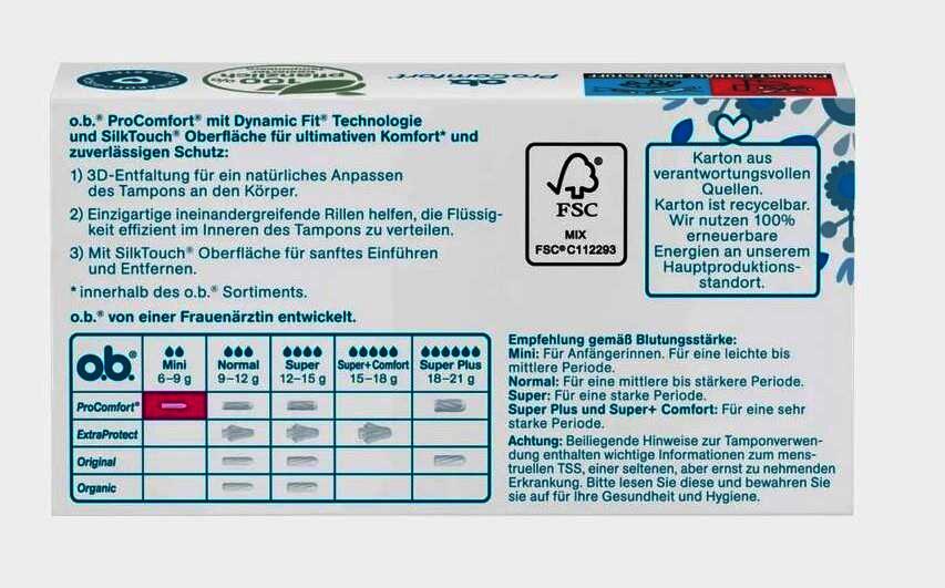 o.b. Tampon Pro Comfort Mini
 5 x 16 Stück Packung