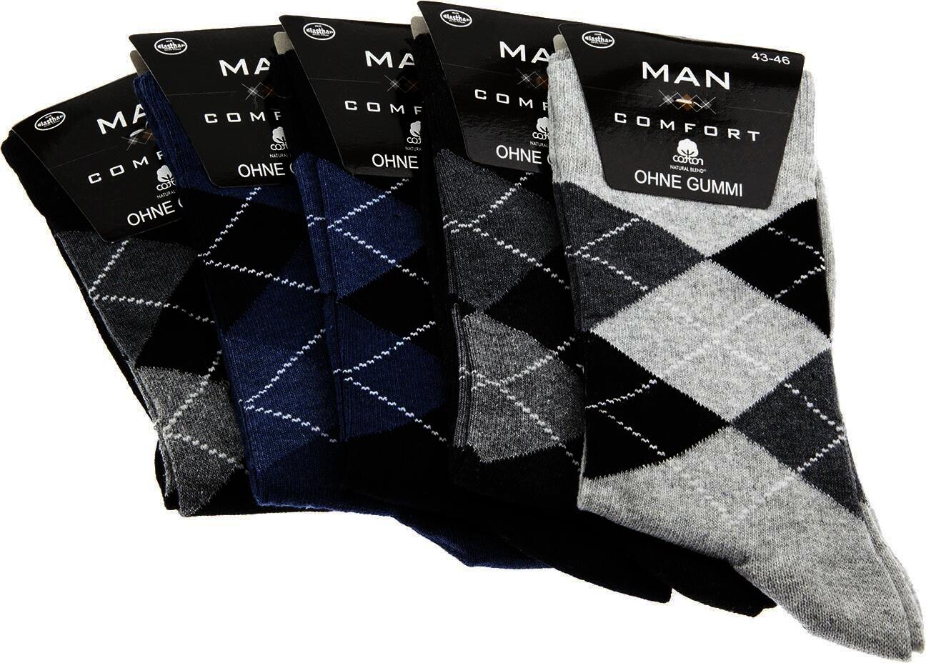 Herren Socken ohne Gummizug "Karomuster", mehrfarbig, Art. 1559, Gr.39-42, 10er-Pack