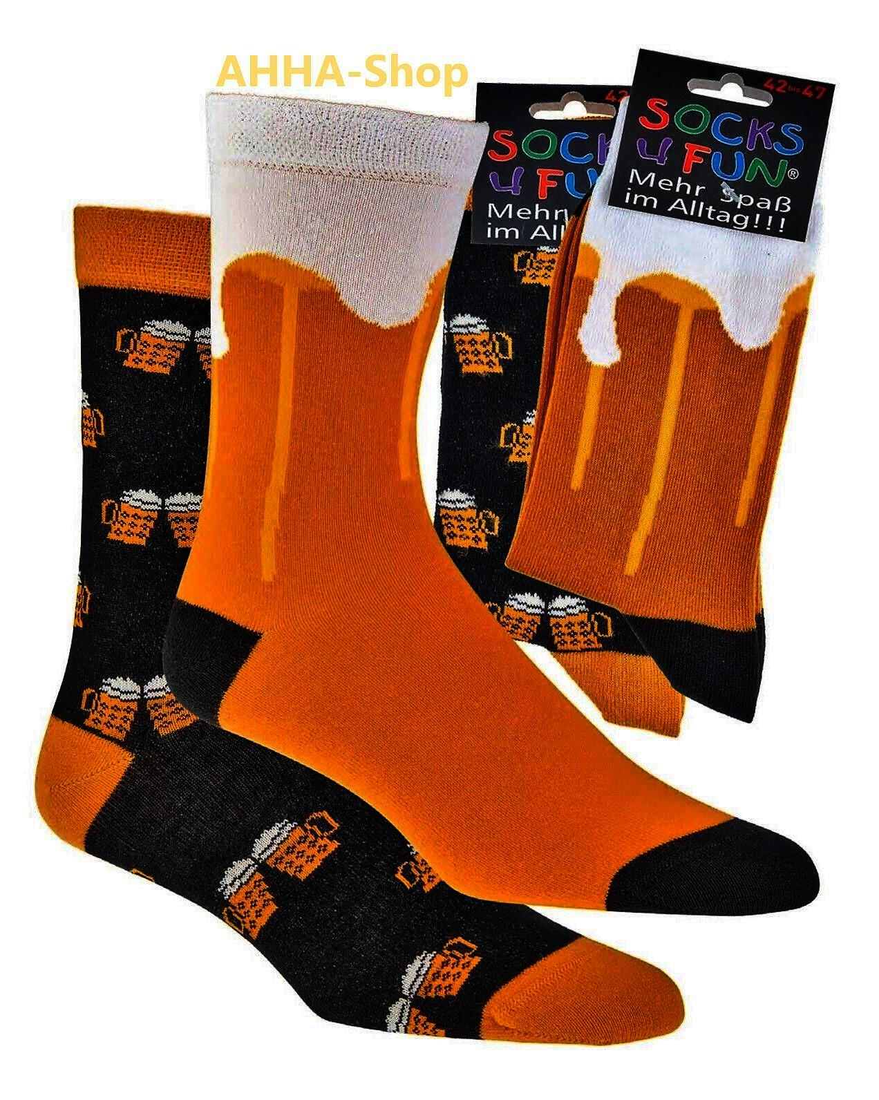 2 Paar „Socks4fun“ Socken mit Biermotiv, Gr. 42 - 47