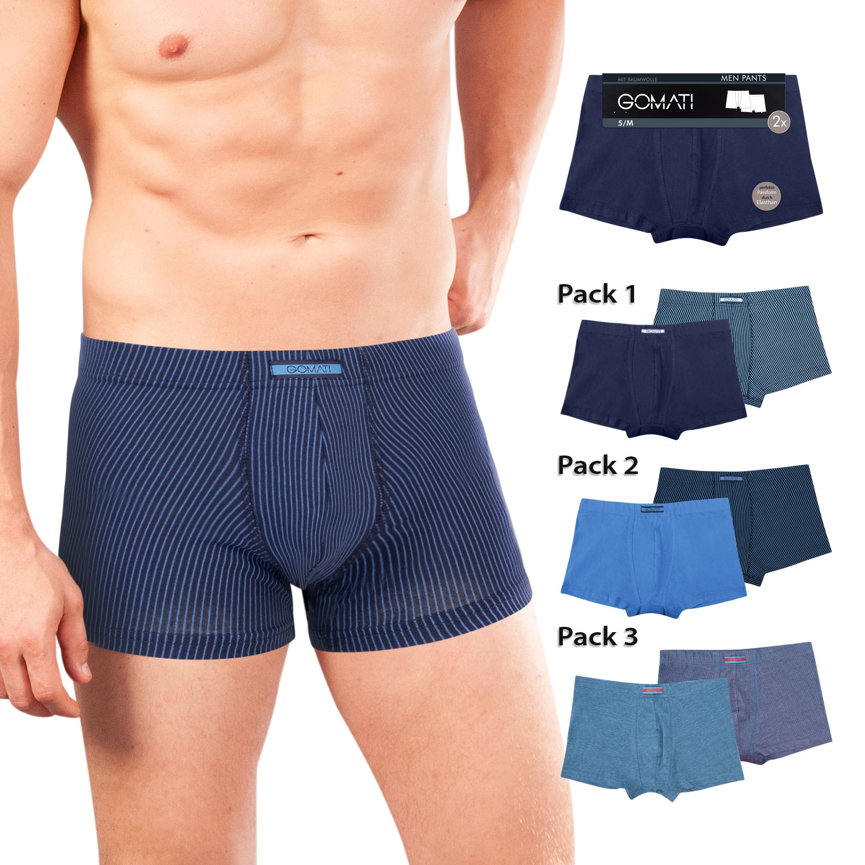 Herren Pants 29402, uni/längsgestreift, versch. Farben, 8er-Pack, Gr.7