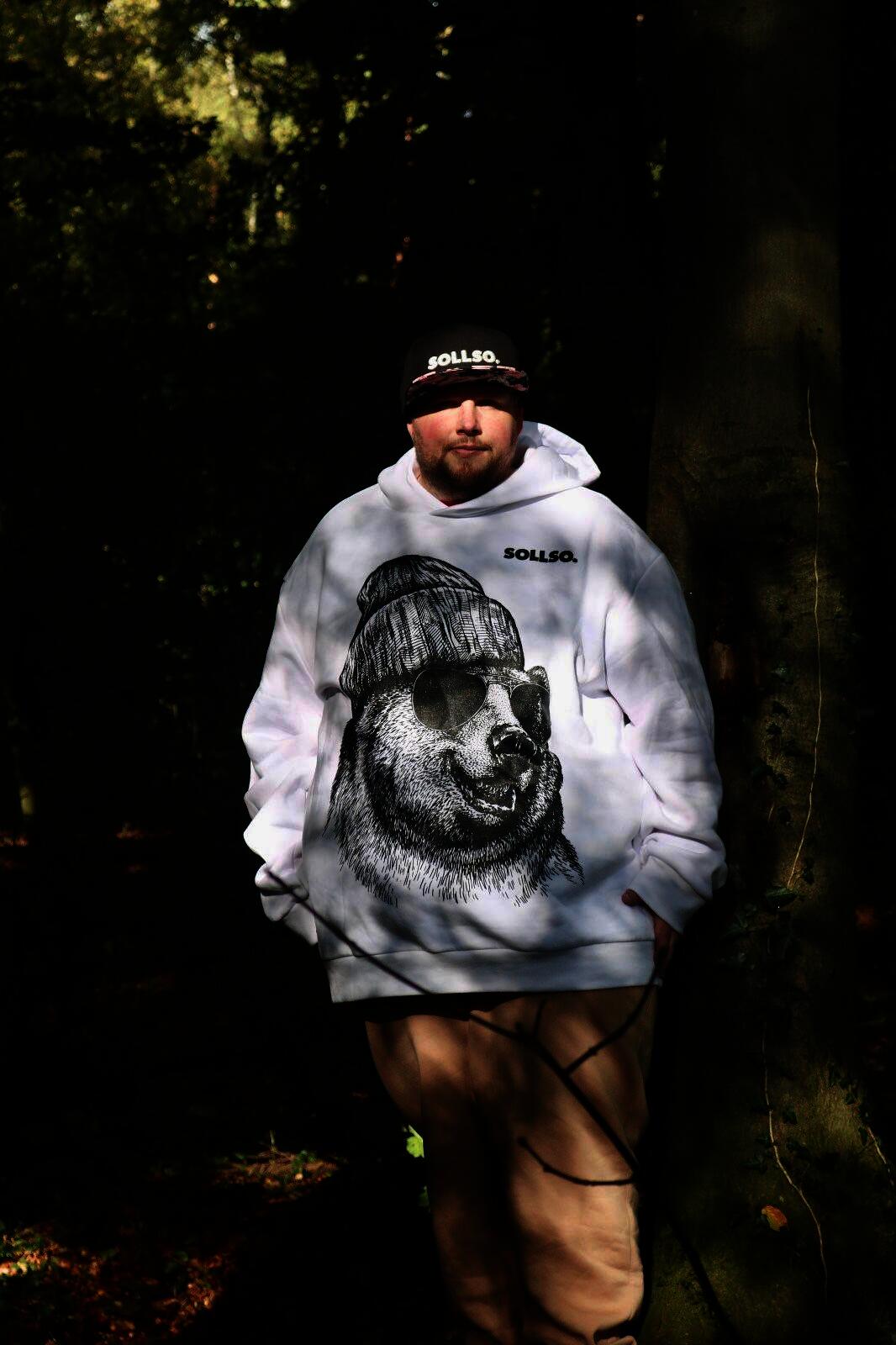 SOLLSO. Hoodie „Winterbear“, Farbe Melange White, Größe 3XL