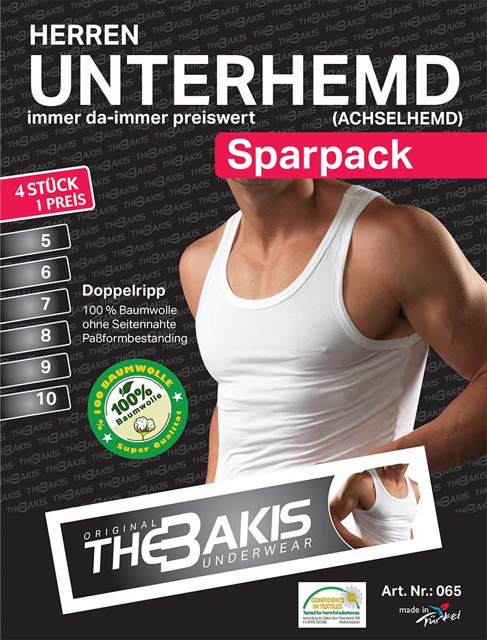 Herren Unterhemd 065, Doppelripp, weiß, 2 x 4er Pack, Gr.7 Herren Unterhemd 065, Doppelripp, weiß, 2 x 4er Pack, Gr.7
