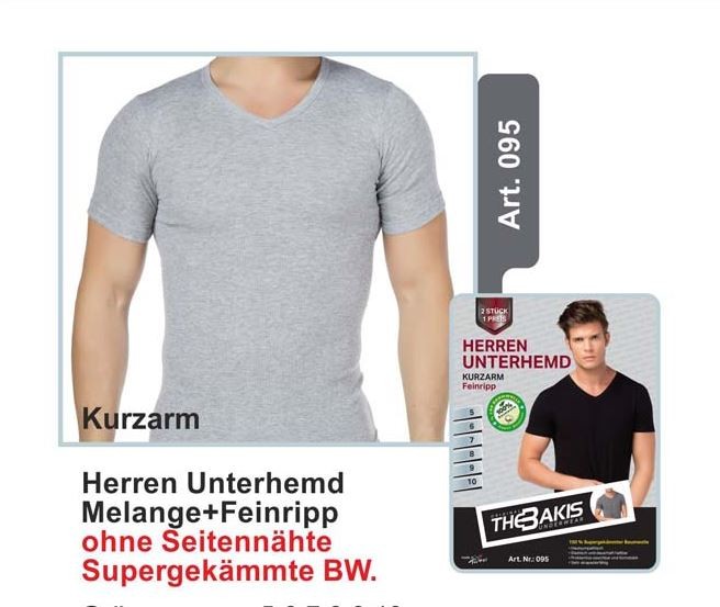 Herren Unterhemd 2er Pack Feinripp Farbe: Melange, Größe 6