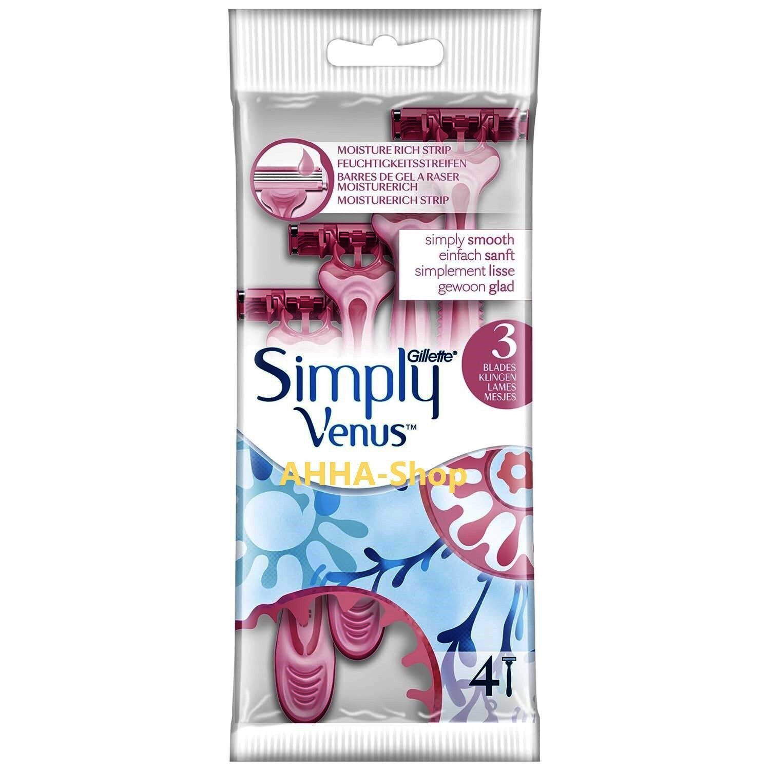 Gillette Simply-Venus Rasierer für Damen, 3-fach Klinge,4er-Pack