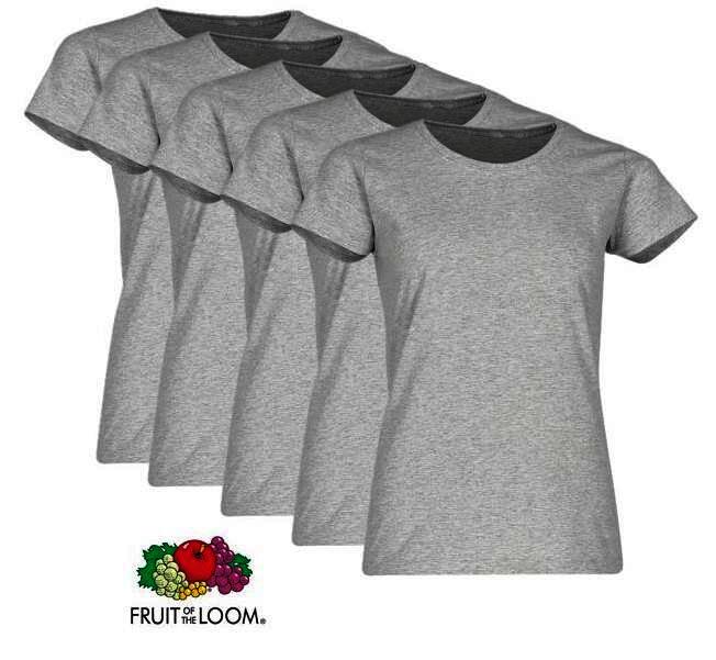FRUIT OF THE LOOM  Valueweight Damen-T-Shirt, 5er.Pack, grau melliert, Gr.XXL