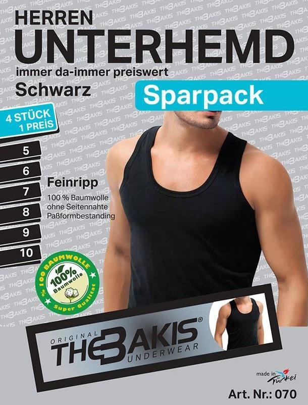 Herren Unterhemd 3 x 4er Pack Feinripp Farbe: Schwarz, Größe 10