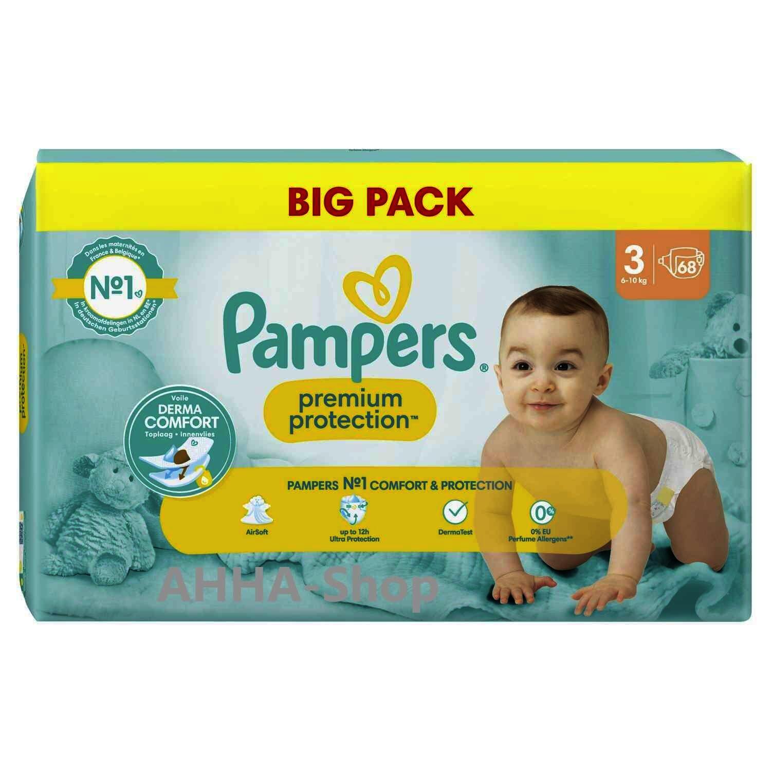 Pampers Premium Protection Midi Windeln, 6-10 kg, Gr. 3, 3 x 68 Stück