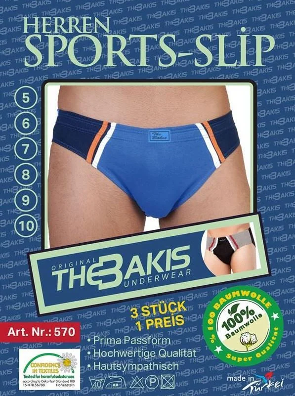 The Bakis Herren Baumwolle Sports Slips, 3er-Pack, mehrfarbig, Größe 8