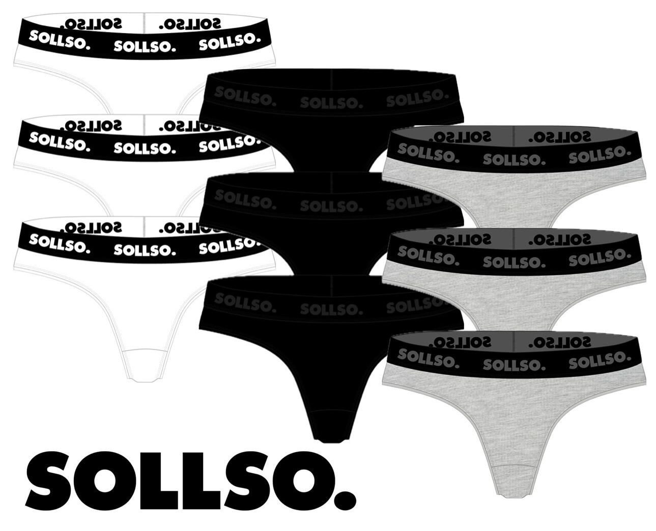 Damen Tanga, Bambusviskose, 3er-Pack, Grau/Schwarz, Gr.M