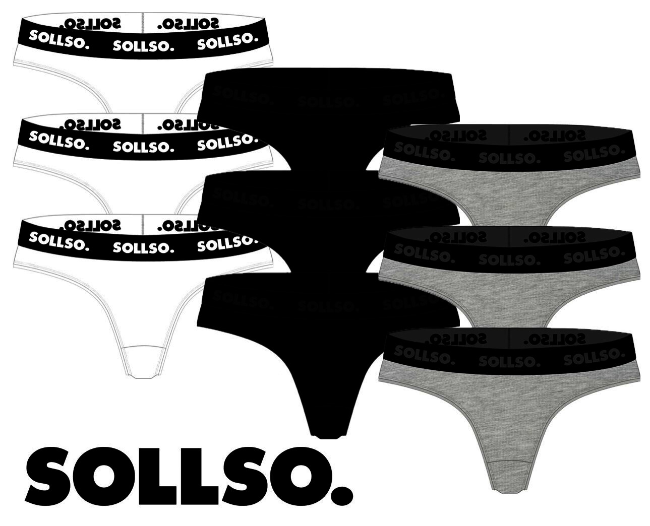 Damen Tanga, Bambusviskose, 3er-Pack, Grau/Schwarz, Gr.M