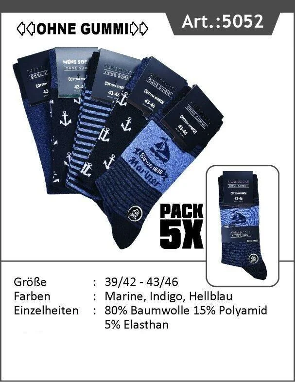 Herren Socken ohne Gummizug "Marine", mehrfarbig, Art. 5052, Gr.39-42, 10er-Pack