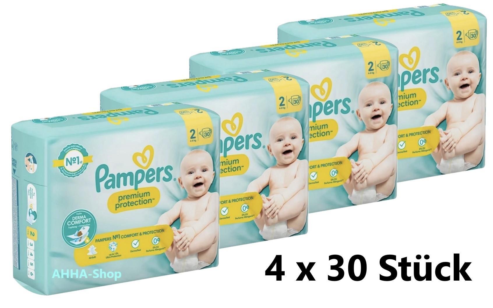 Pampers Premium Protection 2 Mini Windeln, 4-8 kg, Gr. 2, 4 x 30 Stück