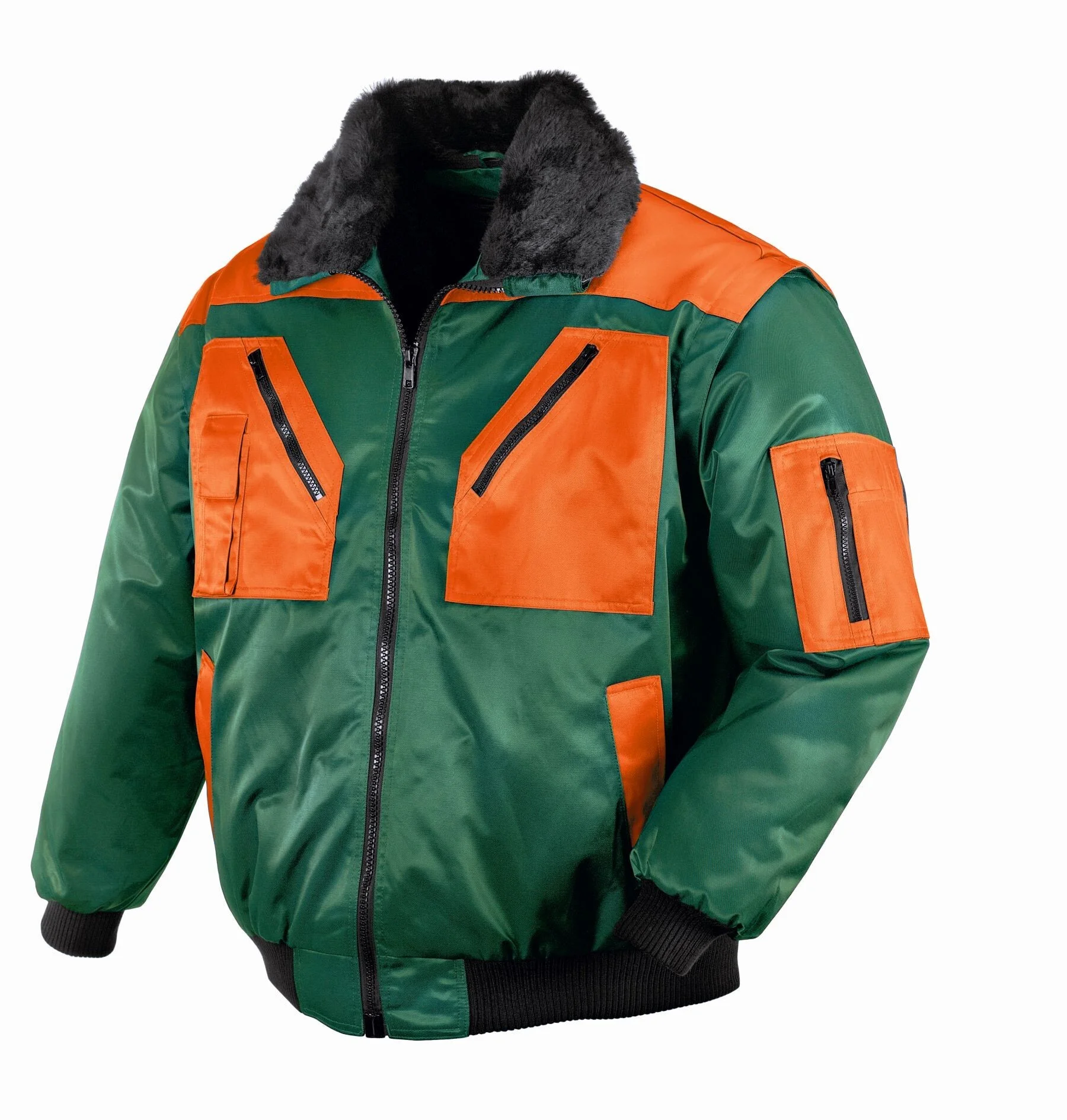 teXXor Piloten Oslo Arbeitsjacke mit abnehmbaren Ärmeln grün/orange, Größe XXL