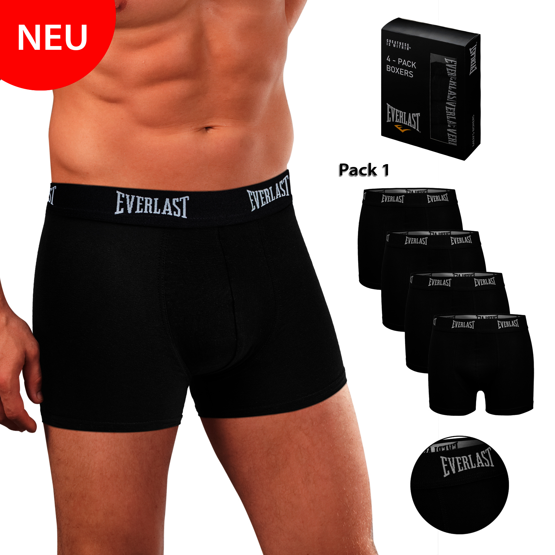 Everlast Herren Pants BM004-01, 4er-Pack, Baumwollm., Schwarz, Gr.XXL