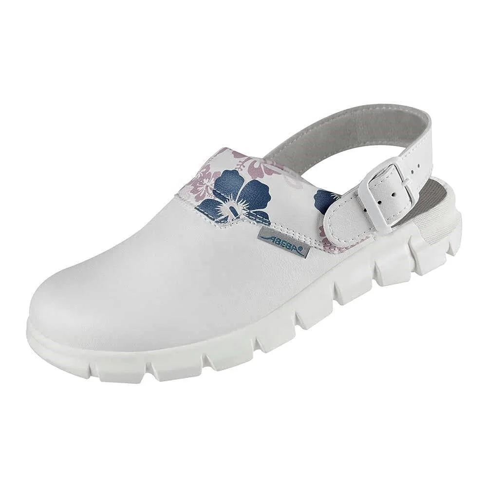 Abeba Clog 7320 - Dynamic Glattleder, weiß mit Aufdruck Blumenmuster, zertifiziert, Gr. 42