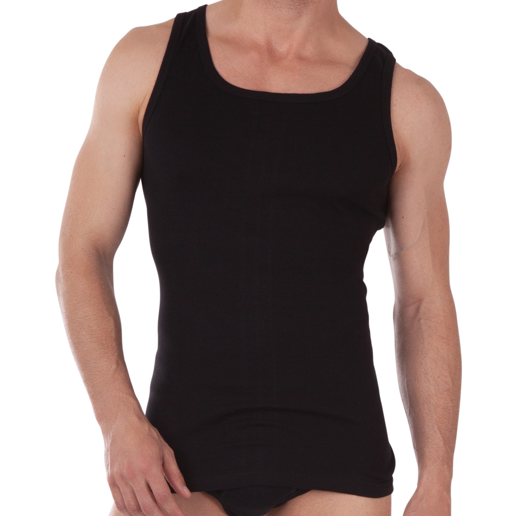 2er-Pack Herren-Unterhemd 20430, Feinripp, Schwarz, Gr.6