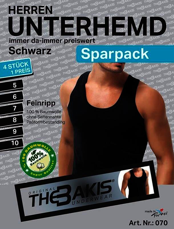 Herren Unterhemd 2er Pack Feinripp, Schwarz, Gr.12